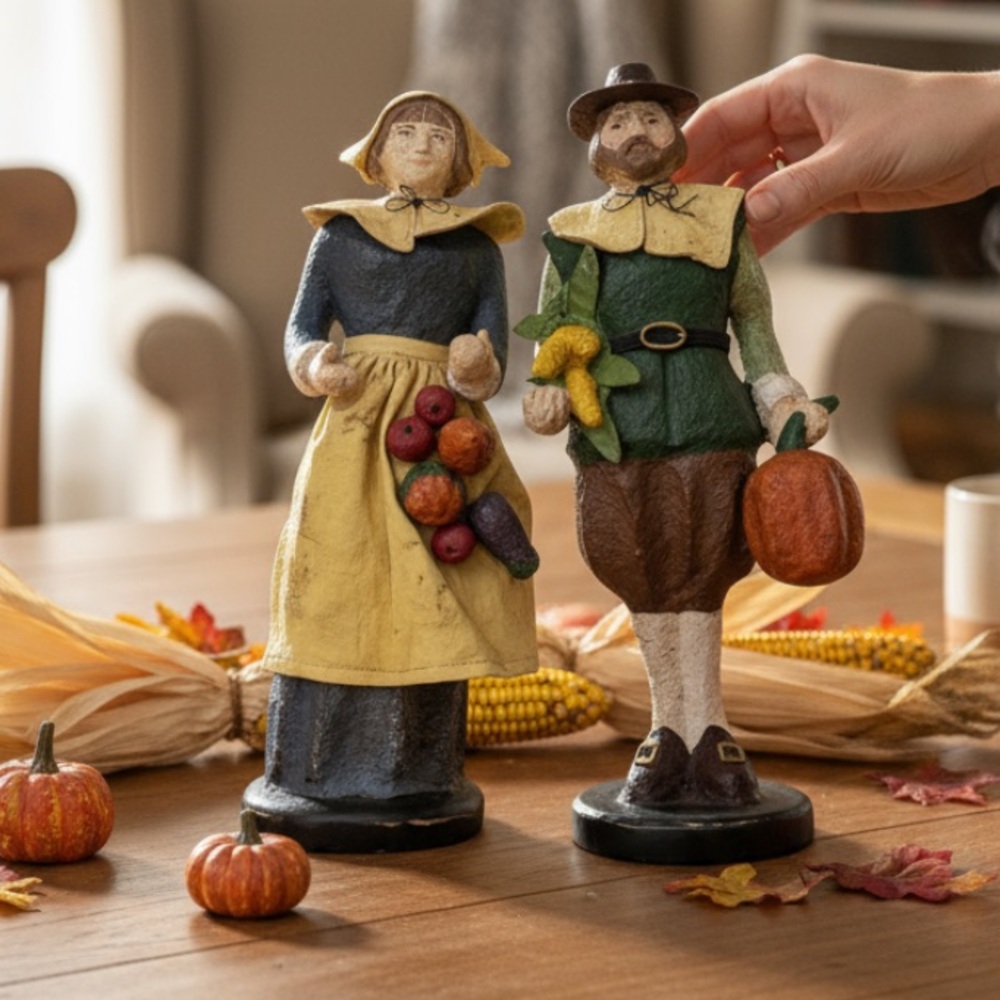 Charming vintage Pilgrim Figurines with Fruits and Vegetables